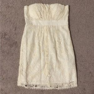 NWT Rampage Crochet Floral Embroidery Ivory Short Strapless Sweetheart Dress Sm